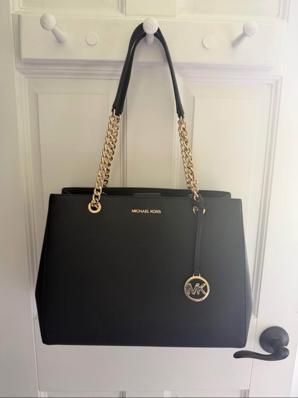 Michael Kors Black Tote with Gold Chain Straps